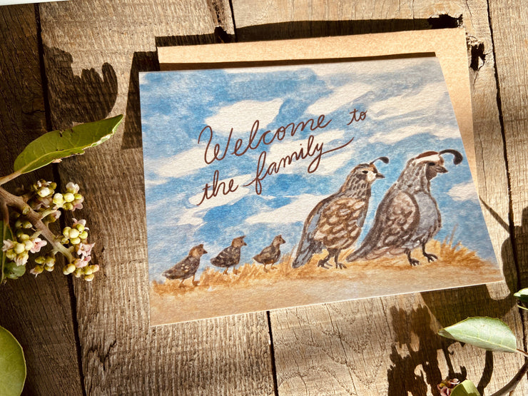 Welcome to the Family Baby Quail Bird Greeting Card