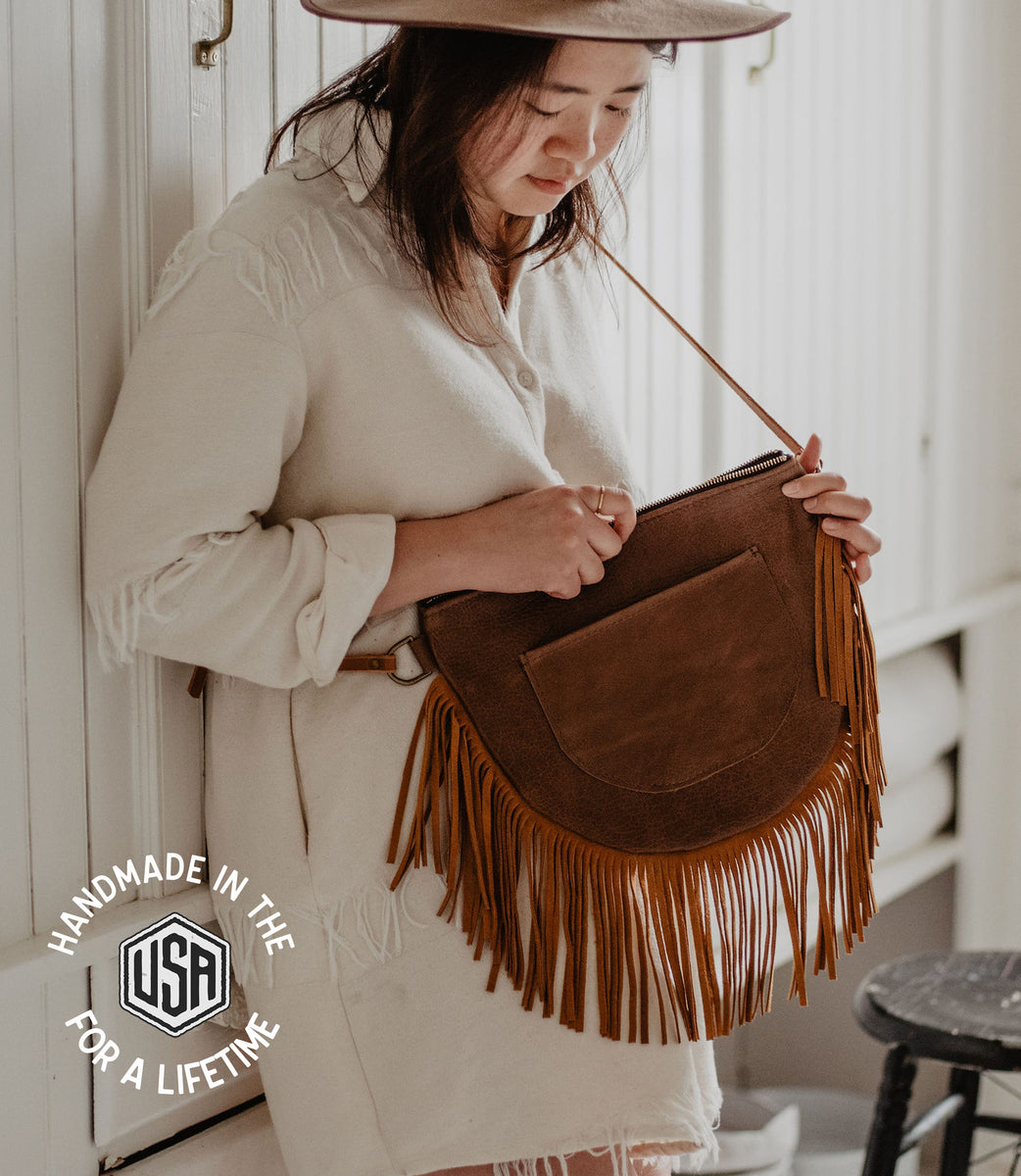 Leather fringe crossbody bag best sale