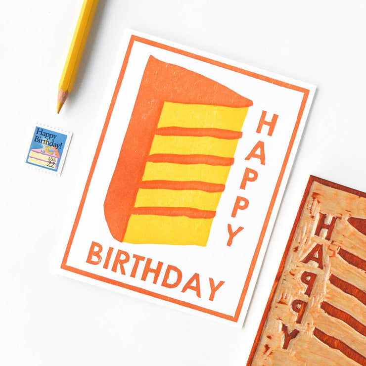 Yellow Cake Happy Birthday Greeting Card - USA Made