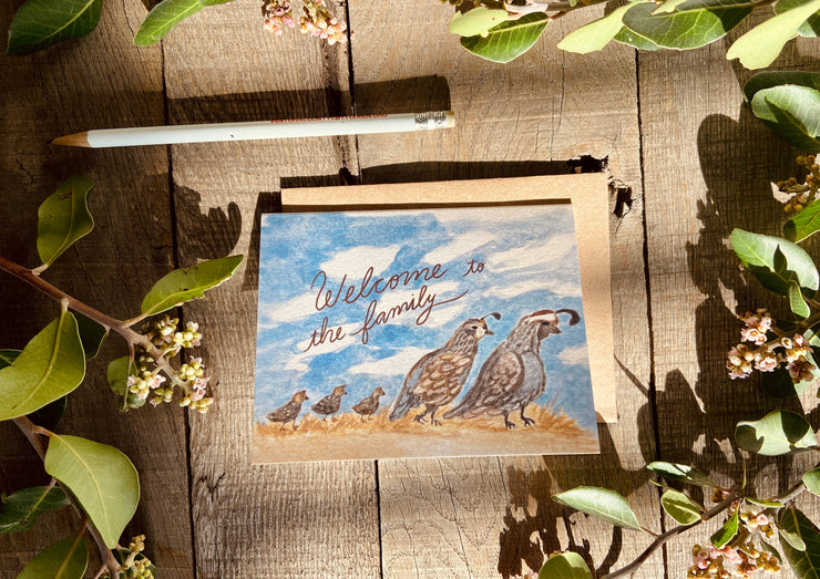 Welcome to the Family Baby Quail Bird Greeting Card