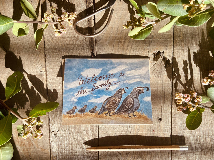 Welcome to the Family Baby Quail Bird Greeting Card