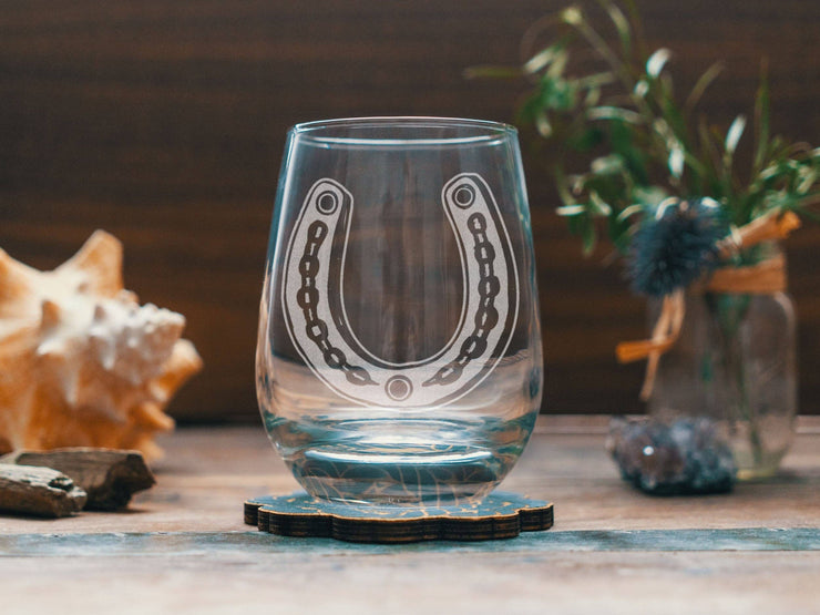 Horseshoe Etched Old Fashion Rocks Glass