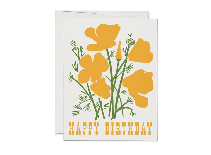 California Poppy birthday greeting card - USA Made