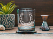 Horseshoe Etched Old Fashion Rocks Glass