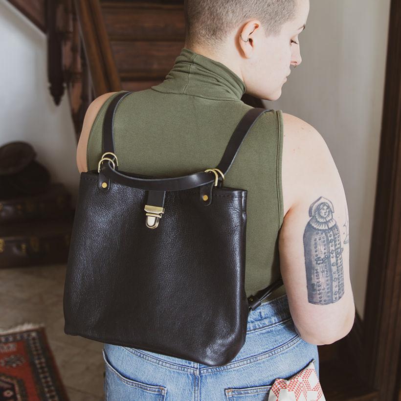 black leather backpack tote Leather Backpack Tote – USA Made