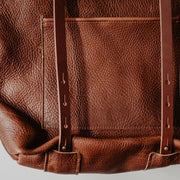 Crossroads Leather Backpack Tote Bag detail close up of strap and leather work