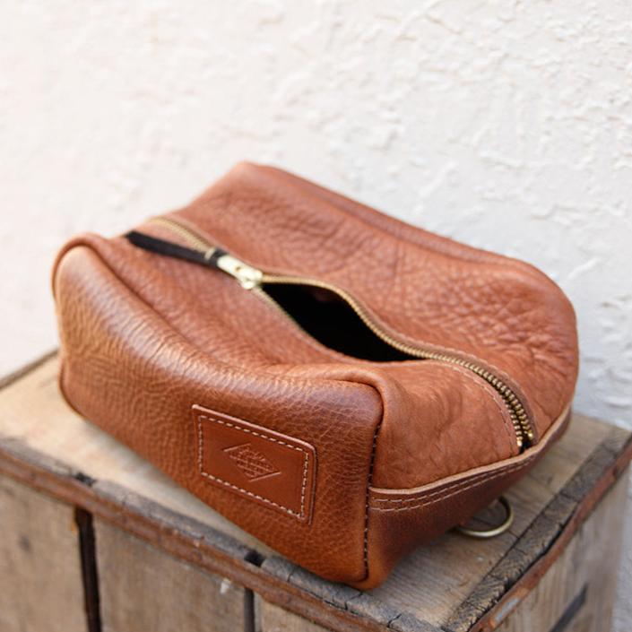 leather toiletry kit with patch