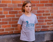The Finger Lakes Duck Tee in gray with a blue graphic by The Local Branch