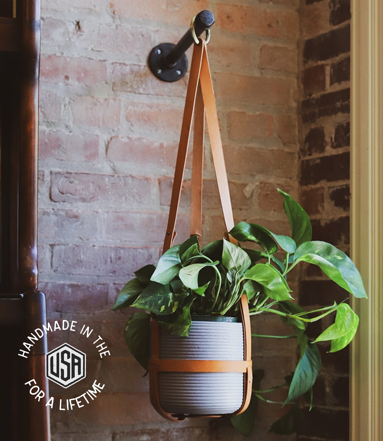 handmade hanging planter Leather Plant Hanger