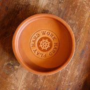 Work hard play hard leather stamped round valet with ship wheel