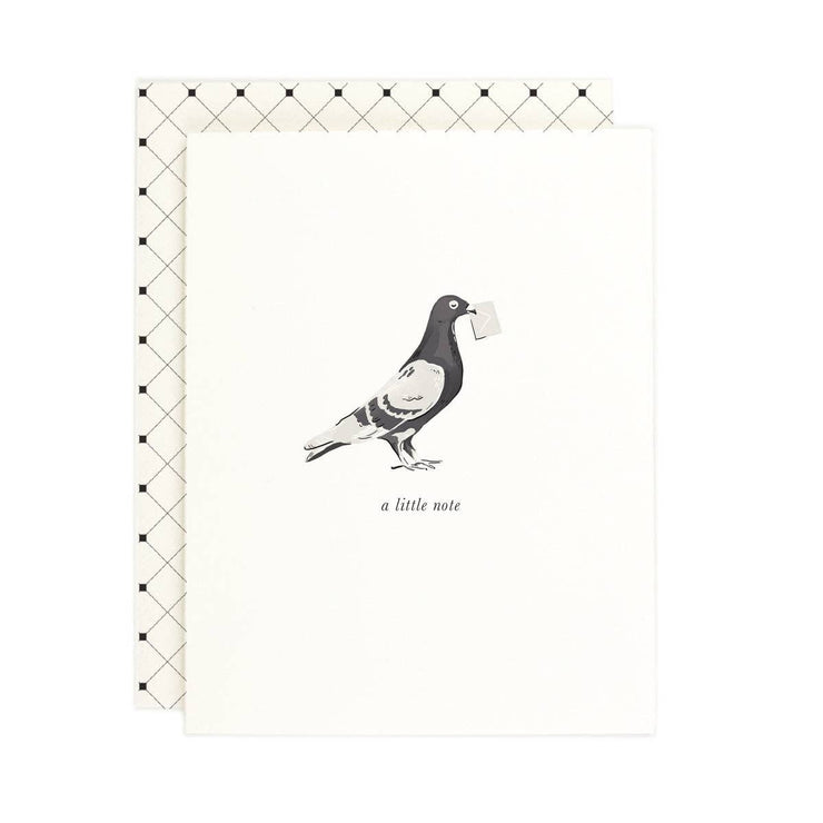 pigeon holding a little note greeting card