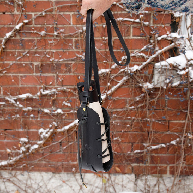 Black Leather lace up sides bottle sling