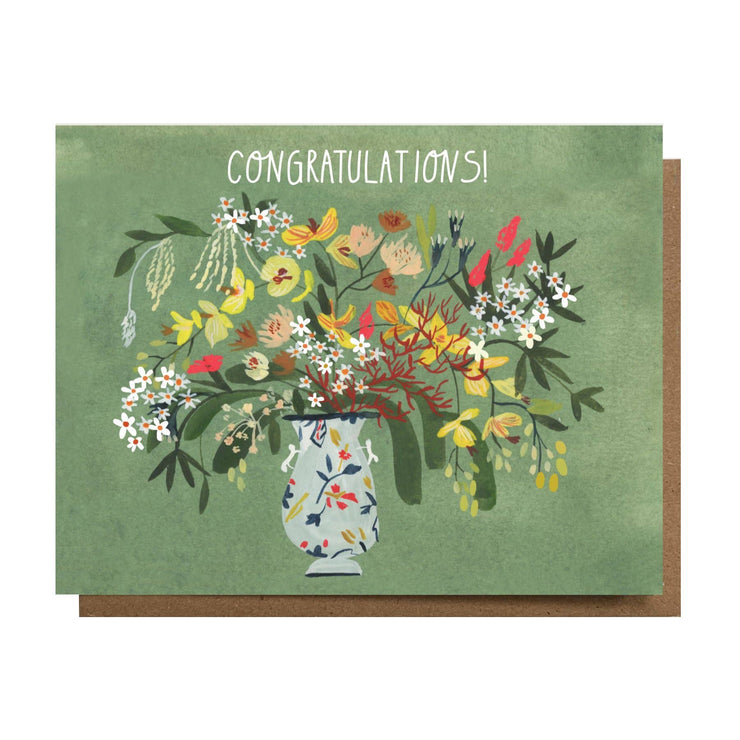 Congratulations green floral greeting card 