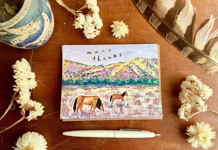 Many Thanks Western Horse Pasture Greeting Card