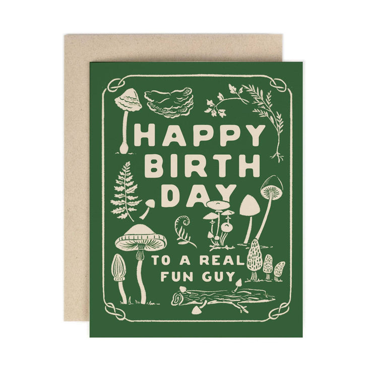 Happy birthday to a fun guy greeting card mushrooms