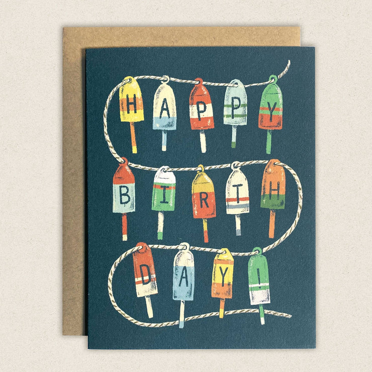 Happy birthday greeting card multi colored buoys 