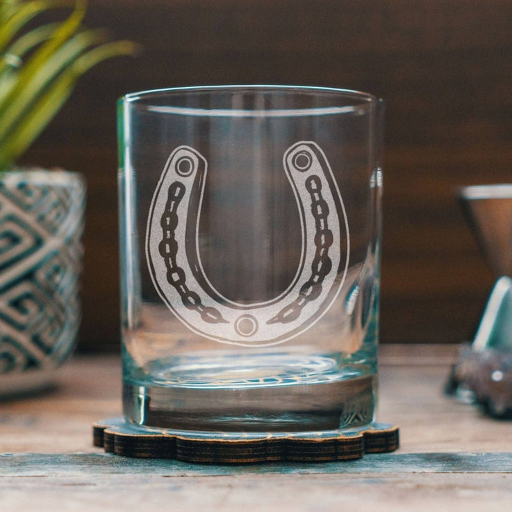 Horseshoe Etched Old Fashion Rocks Glass