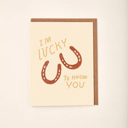 im lucky to know you greeting card two horseshoes watercolor