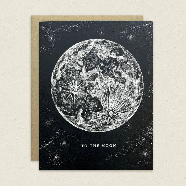 to the moon greeting card large full moon on black background