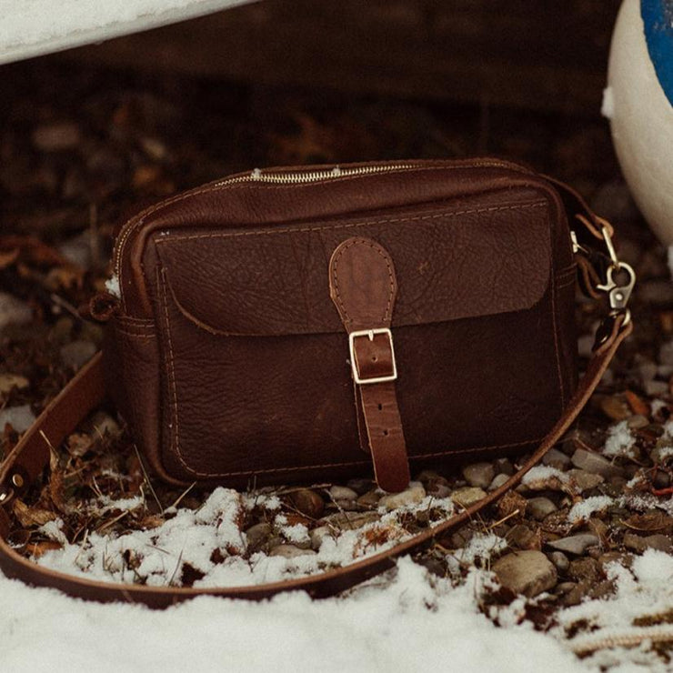 leather crossbody bag in chocolate color