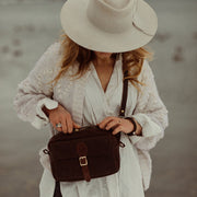 leather crossbody bag in chocolate color