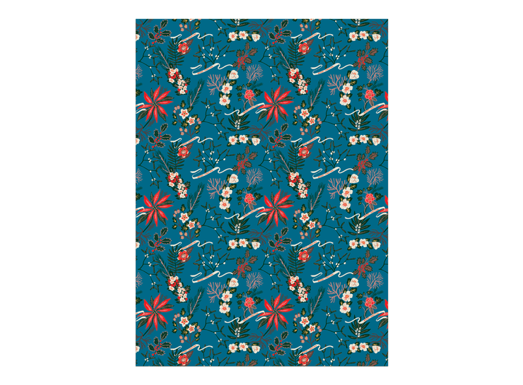 Blue Poinsettia Wrapping Paper - The Local Branch