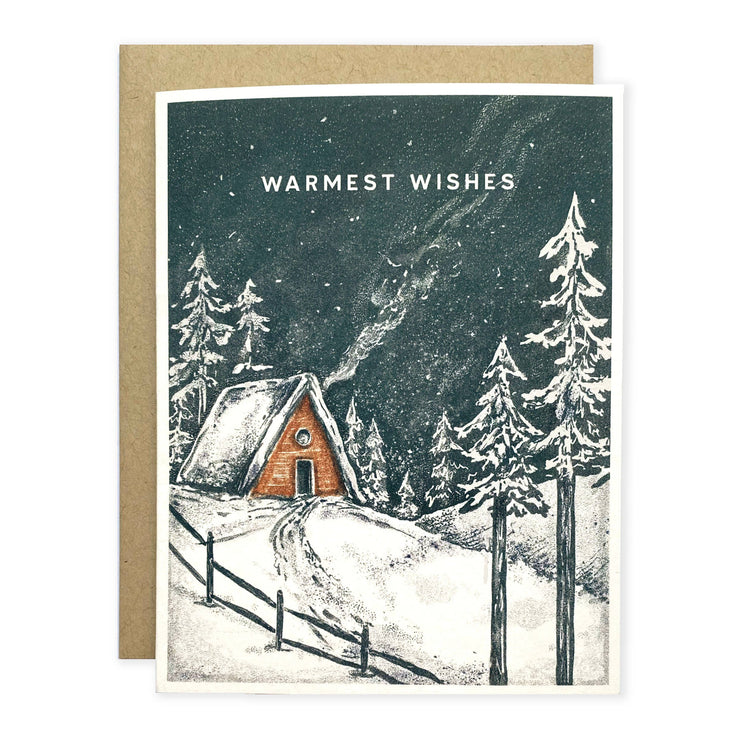 Snowy Cabin Holiday Card: Single