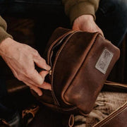 Leather Dopp Kit - The Local Branch toiletry bag in chocolate brown leather 