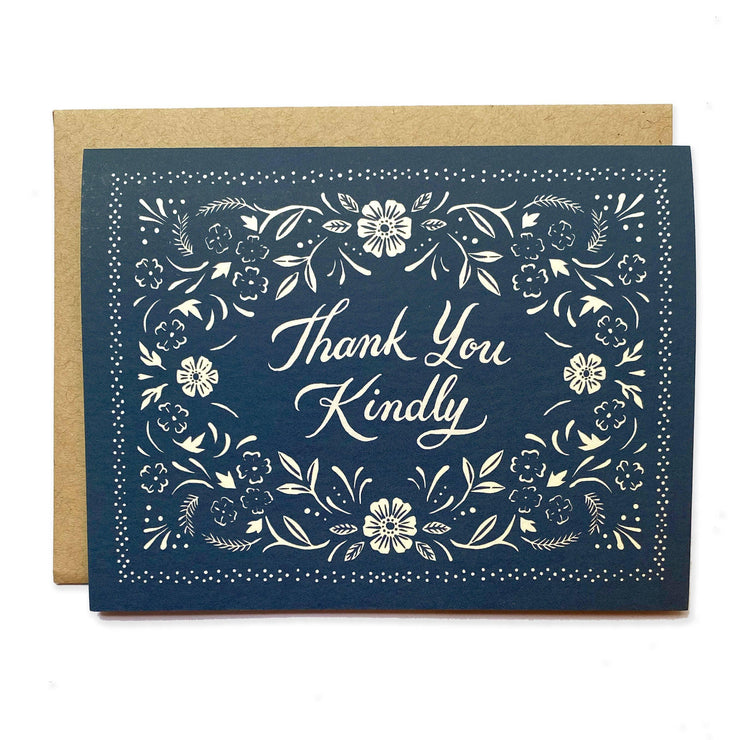 thank you kindly greeting card blue bandana pattern