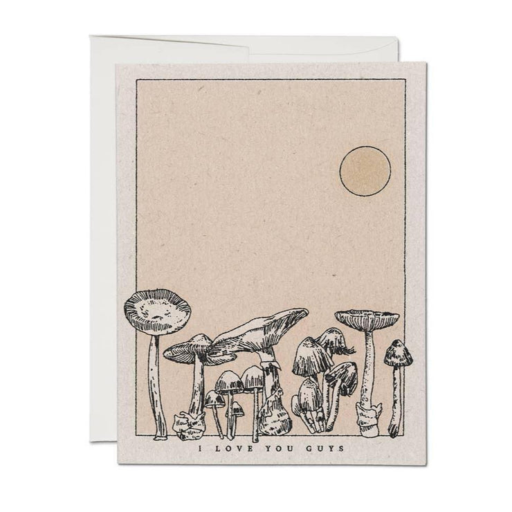 i love you guys greeting card mushrooms and sun