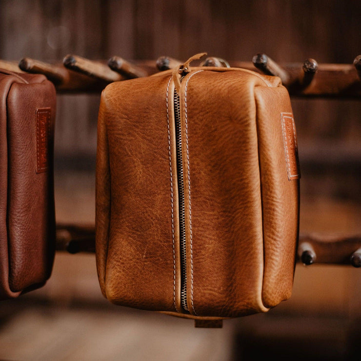  Leather Dopp Kit, Men's Chocolate Leather Travel Kit